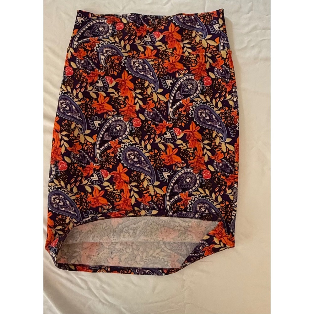 LuLaRoe‎ Cassie Pencil Skirt Small Purple Orange Floral Paisley Stretch Knit S